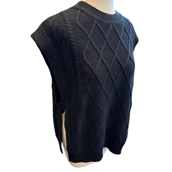 Long RDI Black Cable Knit Split Side Vest - Picture 1 of 7